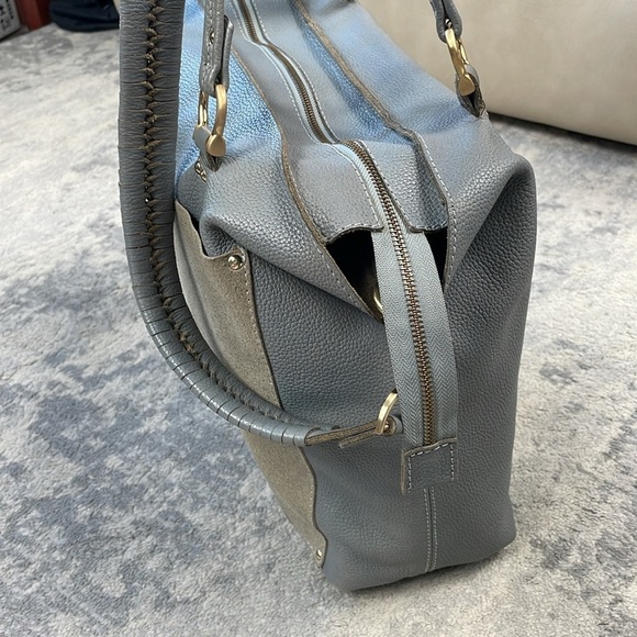 Sancia Gray Pebbled Leather Suede 2 Way Shoulder Bag Purse Extra Large Travel - Picture 5 of 17